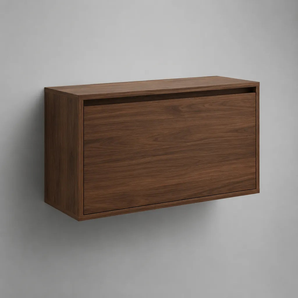 Wandhängender Schuhschrank mit Klappe aus Spanplatte, Walnussbraun, 80 × 25 × 48 cm