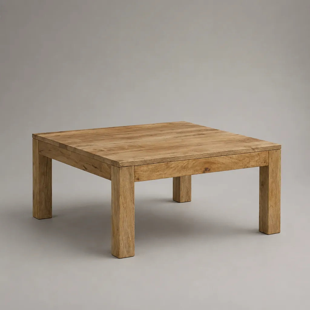 Quadratischer Couchtisch aus massivem Kiefernholz, Naturbraun, 80 × 80 × 45 cm