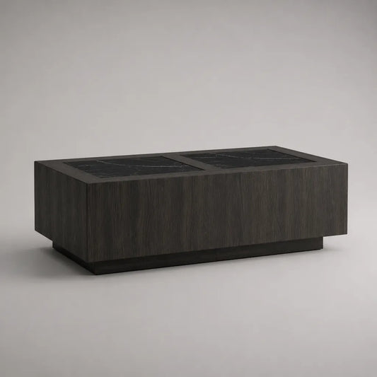 Rechteckiger Couchtisch aus MDF mit Eschenfurnier und Sinterstein, Schwarzbraun/Schwarz, 120 × 60 × 40 cm