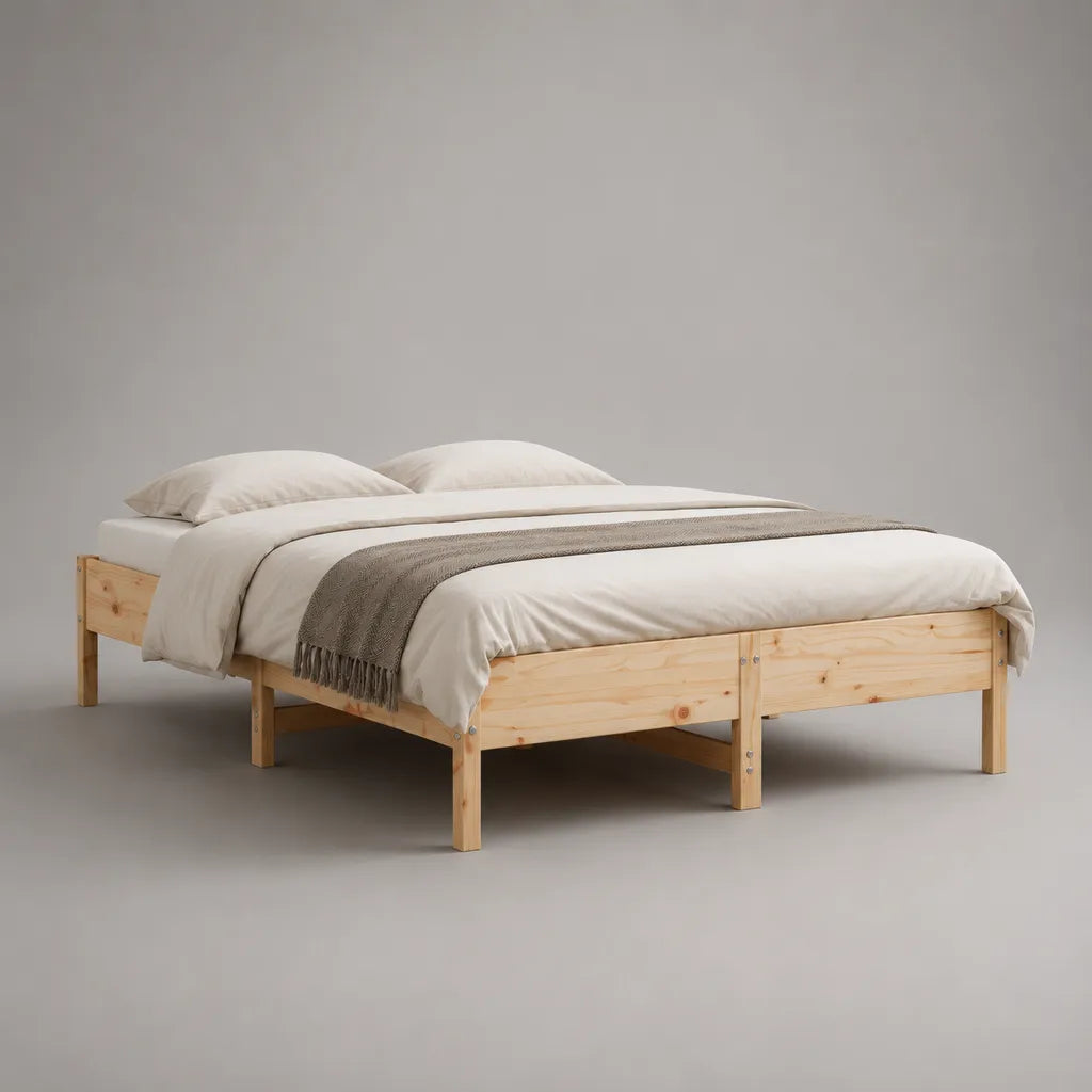 Doppelbett-Bettgestell aus massivem Kiefernholz, 180 x 200 cm, rechteckig, Natur