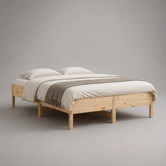 Doppelbett-Bettgestell aus massivem Kiefernholz, 180 x 200 cm, rechteckig, Natur