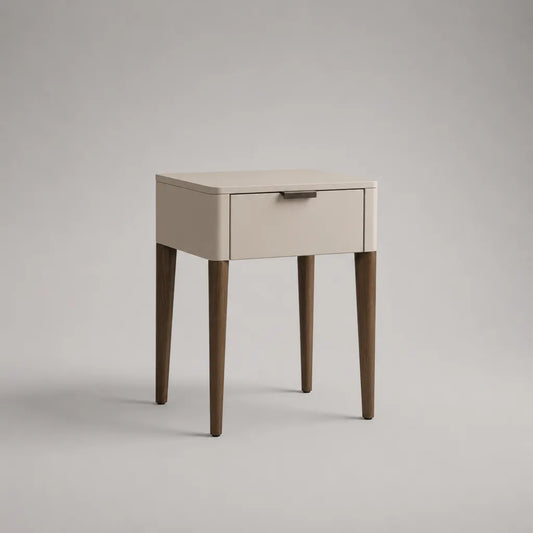Nachttisch mit Schublade aus MDF und Gummibaum-Massivholz, Beige/Dunkelbraun, 45 × 40 × 60 cm