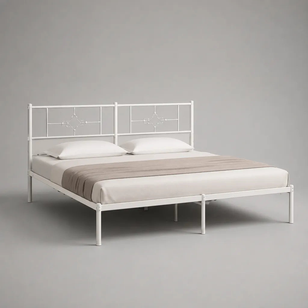 Doppelbett Metallbett 160 × 200 cm, Weiß, 208 × 166 × 90 cm, aus pulverbeschichtetem Stahl