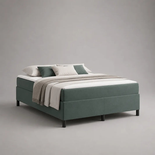 Boxspringbett 180 x 200 cm mit Taschenfederkernmatratze und Topper, Polyesterbezug, Dunkelgrün/Weiß